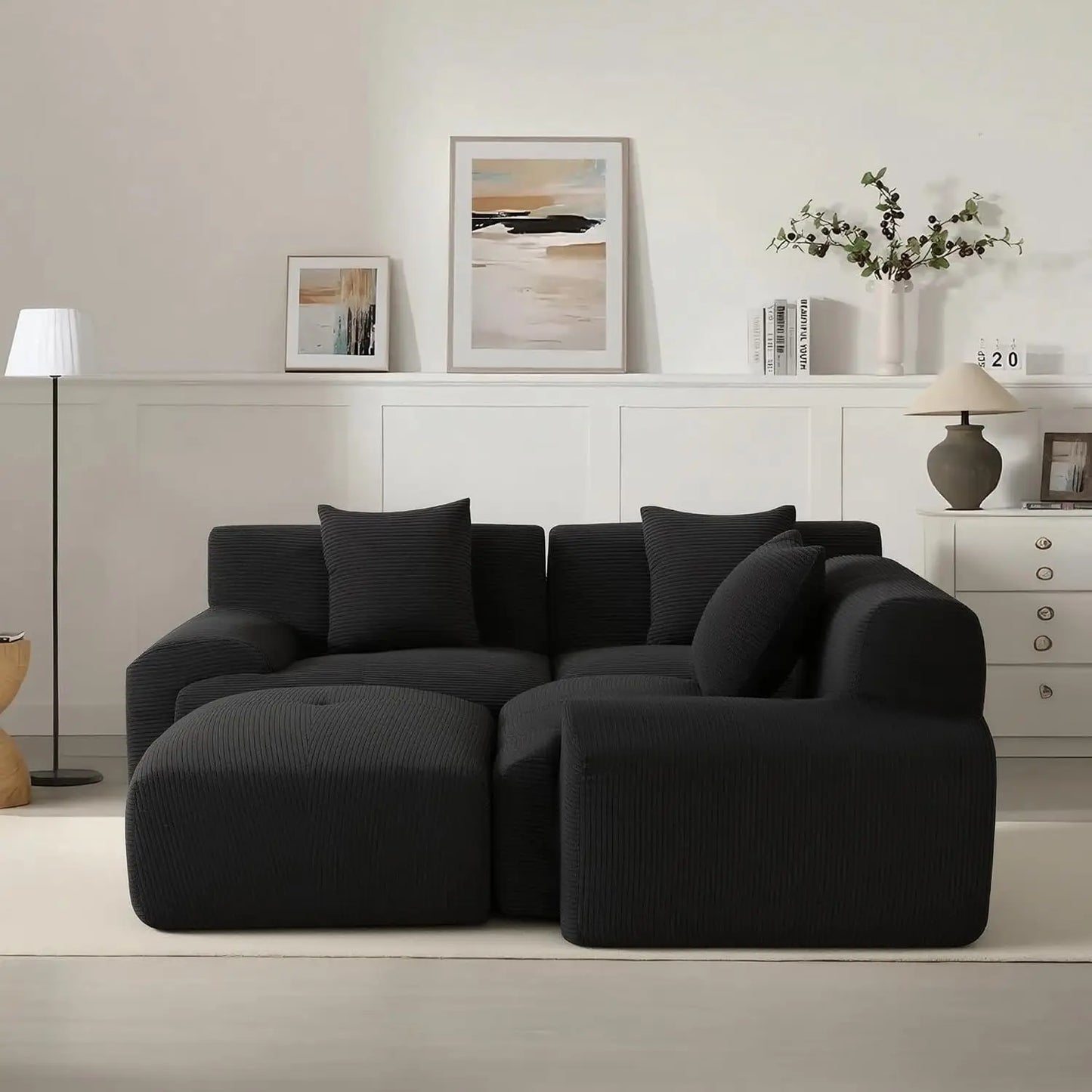 107" Cloud Modular Sectional Couch,Boneless Sofa with Ottman,L-Shape Upholstered Sofas with Deep Seat,Modern Cozy, Custom