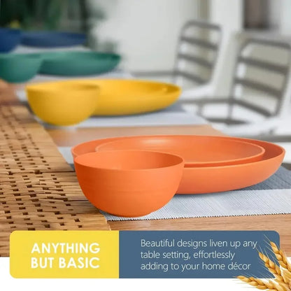 32 Pcs Kitchen Wheat Straw Dinnerware Set, Service For 8, Plastic Reuasble Dinner Dishes Serving Plate Set For Kitchen, Including Dinner Plate, Dessert Plates, Bowl, Cup