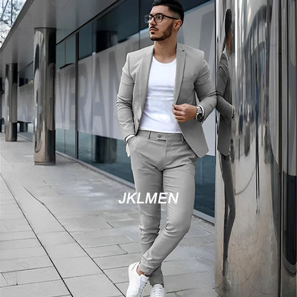 Gray Men's Suit 2 Piece Suit Summer Casual Jacket Pants Formal Wedding Tuxedo Groom Clothes Custom Color Blazer XS-5XL