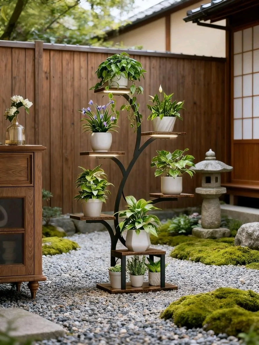 8-Tier Indoor Plant Stand with Grow Lights Multi-Functional Flower Rack for Multiple Plants 2-Tier Metal Stand Irregular Design for Patio Living Room Study Bedroom Gift for Plant Lovers