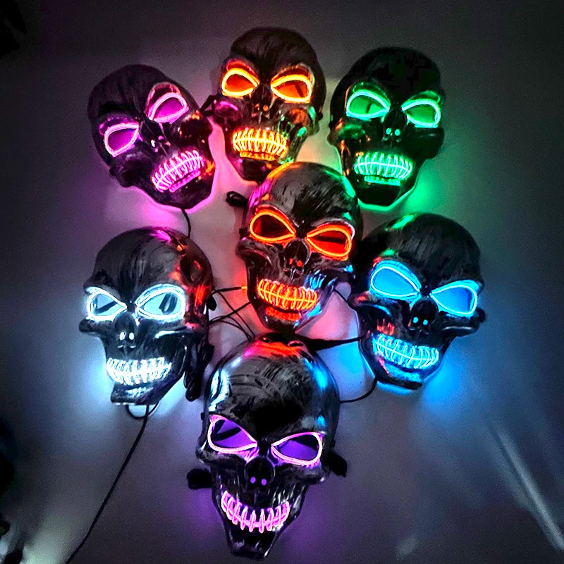 Evil Skull Mask Halloween Carnival Masquerade Haunted House Scary Decoration Cosplay Skeleton Scary Theme Party Light Up Mask
