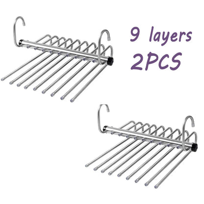 5/9 Layers Pants Hanger Stainless Steel Clothes Storage Hanger Space Saving Multi Trouser Rack Closet Organizer for Slacks