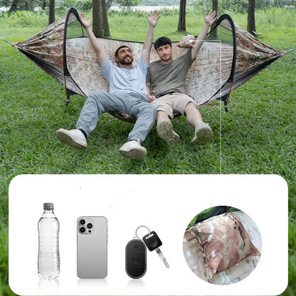 Multi-Function Camping Hammock Kit, Single/Double with MC Camo Rain Fly & Bug Shield, Anti-Roll for Hiking & Backpacking