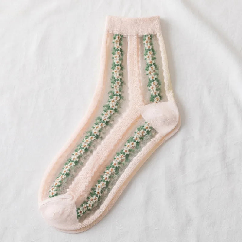 Autumn Winter Japanese Harajuku Woman Socks Popsocket Cotton with Flowers Funny Socks Women Kawaii Girls Calcetines Mujer 190