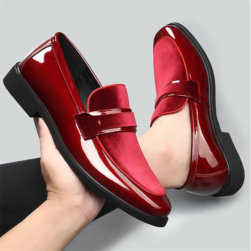 Men's Dress Shoes Luxury Patent Leather Red Wedding Shoes Men Formal Shoes Classic Slip on Loafers Red Business Leather Footwear