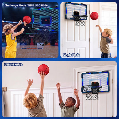 Basketball Hoop Wall-mounted Indoor Training Home Kids Basketball Toy,with 7 LED Lights Scoreboard 3 Play Modes,Mini Basketball Hoop Set For Kids Outdoor Games