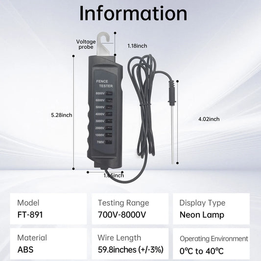 FT-891 Electric Fence Tester 700-8000V Electronic Fence Pulse Voltage Detector Ultimate Safety Suitable for Horse Dairy Far