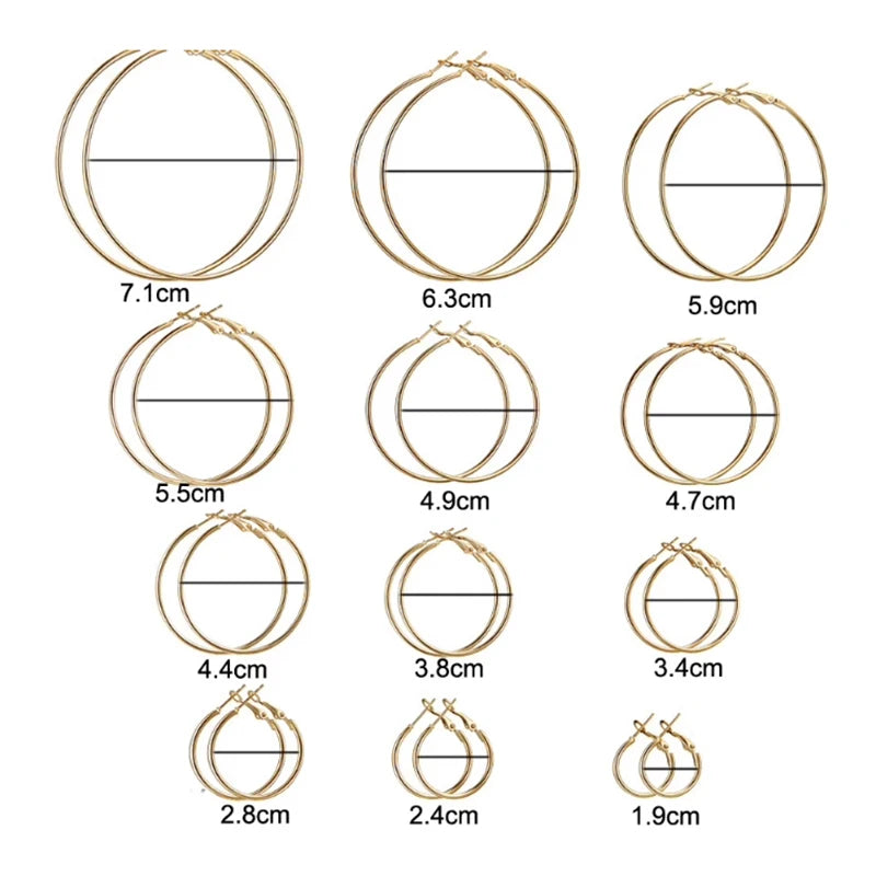 12pairs/6pairs Simple Punk Hoop Earrings Set Big Circle Earrings