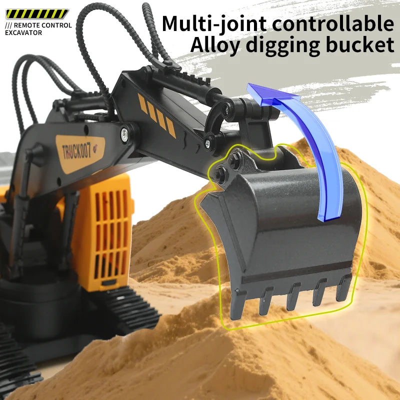 1:14 Remote Control Excavator, 6 Channels, 360° Rotation, Rechargeable Lithium Battery, Alloy Bucket, Durable Tracks, Kids Toy