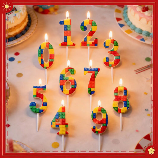 New Building Blocks Numbers 0-9 Birthday Candles Cartoon Theme Cake Decoration 1 PC Colored Building Block Shaped Digital Candle