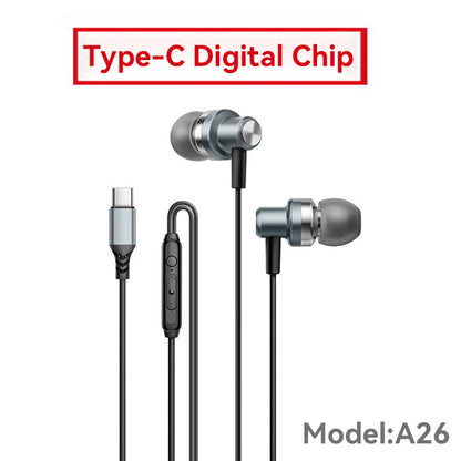 9D HIFI Heavy Bass Gaming Headphones Type-C Digital Chip Metal Magnetic Music Earbuds with Microphone In-Ear Headphone Universal