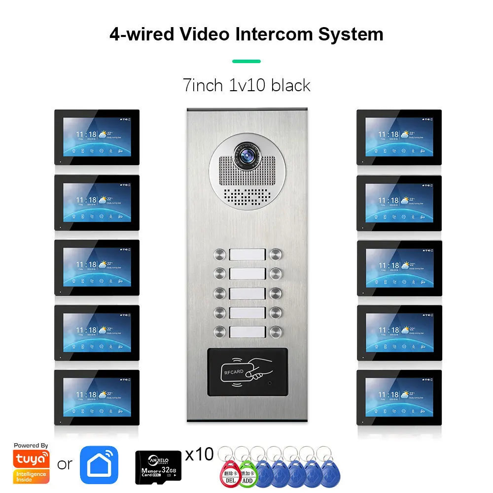 ANJIELO 2-12 Units Apartment Doorbell Video Intercom System Digital Frame Background Music Detection Preview NEW 2026