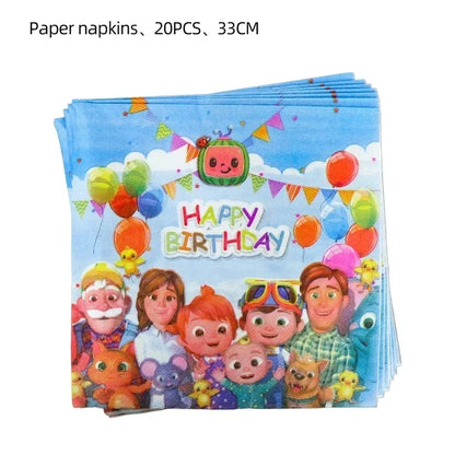 Cocomelon Balloon JJ Melon Watermelon Toy Happy Birthday Banner Party Decoration Backdrop Cake Topper JOJO Disposable Tableware