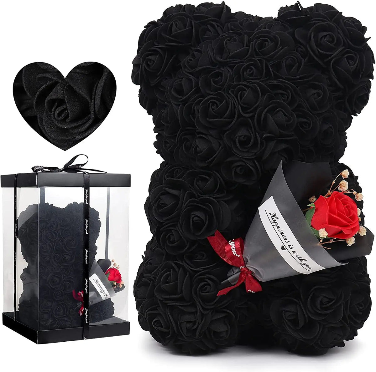 1pc 25cm Rose Bear with Flower Bouquet Artificial Foam Flowers Bear Romantic Creative Gifts for Valentines Day Anniversary Gift