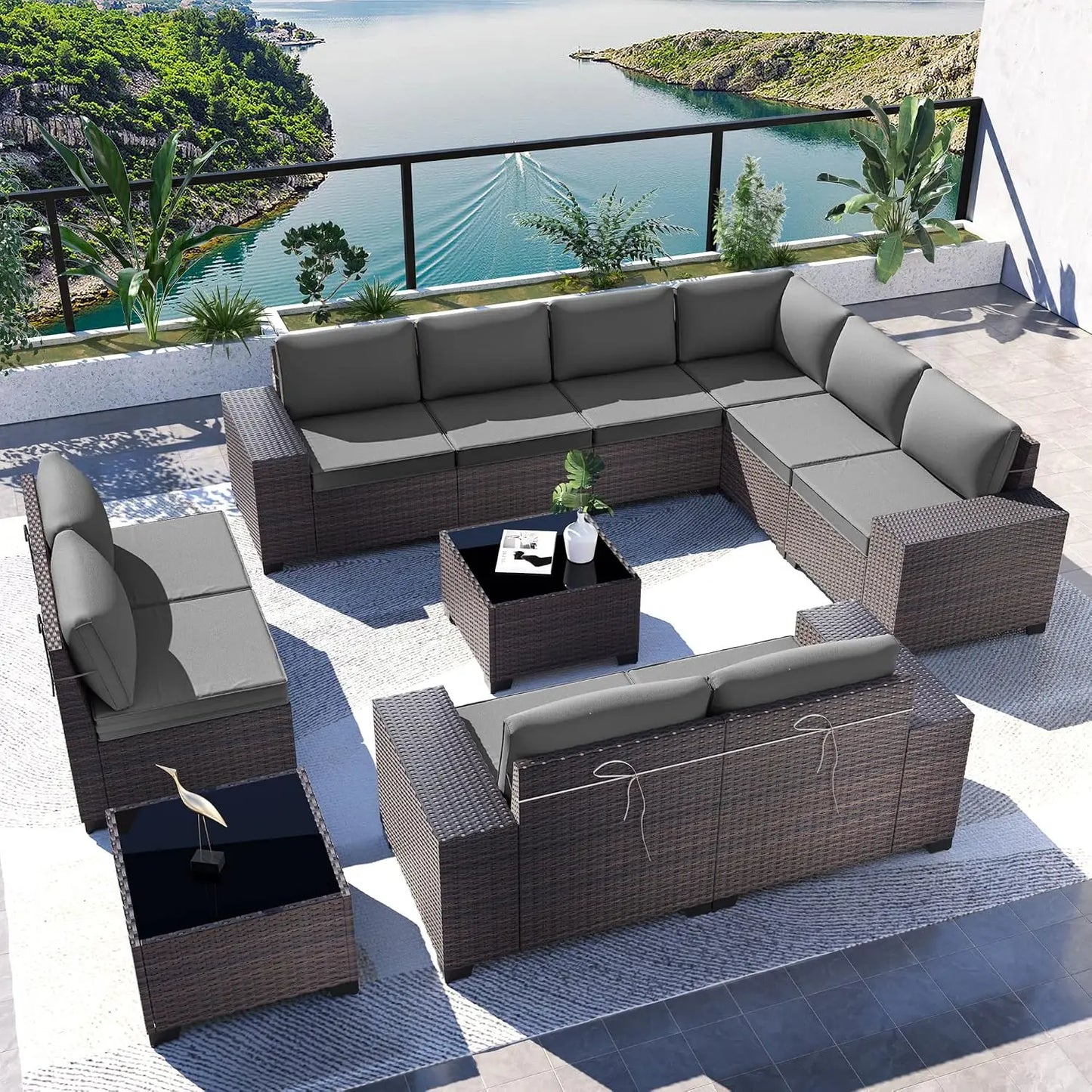 12 Piece Patio Furniture Set, Outdoor Wicker Sectional Sofa, Customized