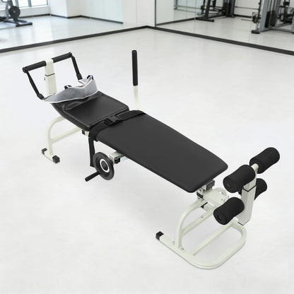 59.06-74.8in Long Back Stretch Bench,Adjustable Multifunctional Neck Stretcher Cervical Stretch Device, Handwheel Control Cervical Lumbar Traction Bed for Wellness Centers
