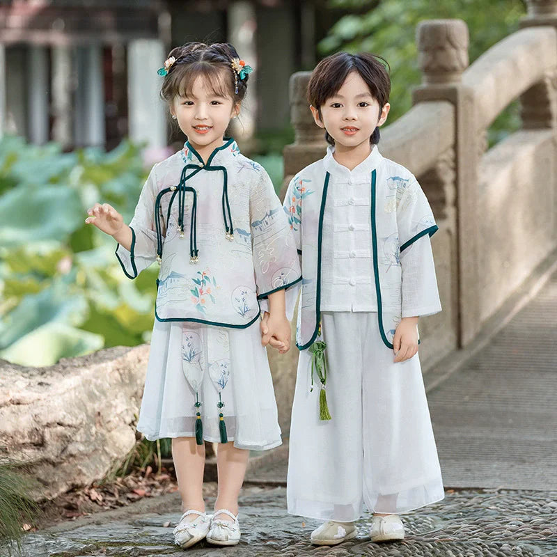 Fashion Hanfu Girl Suit Tang Costume Summer Chinese Style Boy Set Children's Sets Casual Kids Clothes Performance Baby Outfit