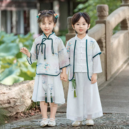 Fashion Hanfu Girl Suit Tang Costume Summer Chinese Style Boy Set Children's Sets Casual Kids Clothes Performance Baby Outfit