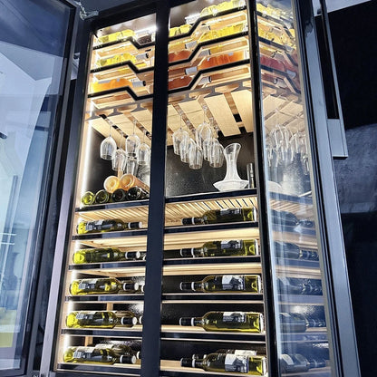 Two Tempered Glass Doors Battery-Powered Heating Function Electric Wine Cooler Cellar Fridge Luxury Beer Red Wine Hotel
