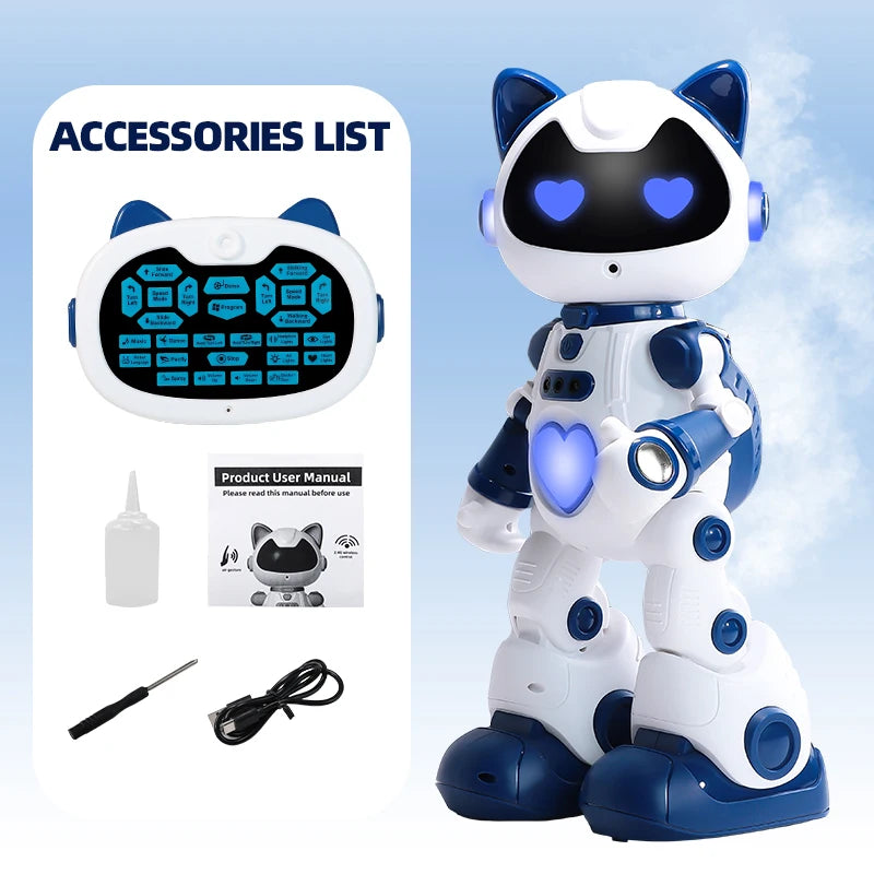 New Rc Intelligent Robot Cat Toy Gesture‑Control Programmable Robotic Pet With Mist Spray Led Light Sing Dance Play Piano Slidin