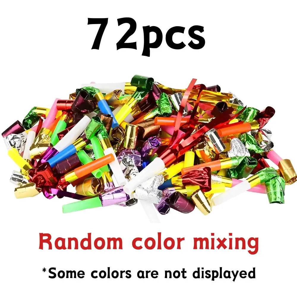 18/72pcs Random Mix Color Party Blower Whistles, Retractable Blow Noisemakers, Birthday Celebration Festival Party Decor YMY