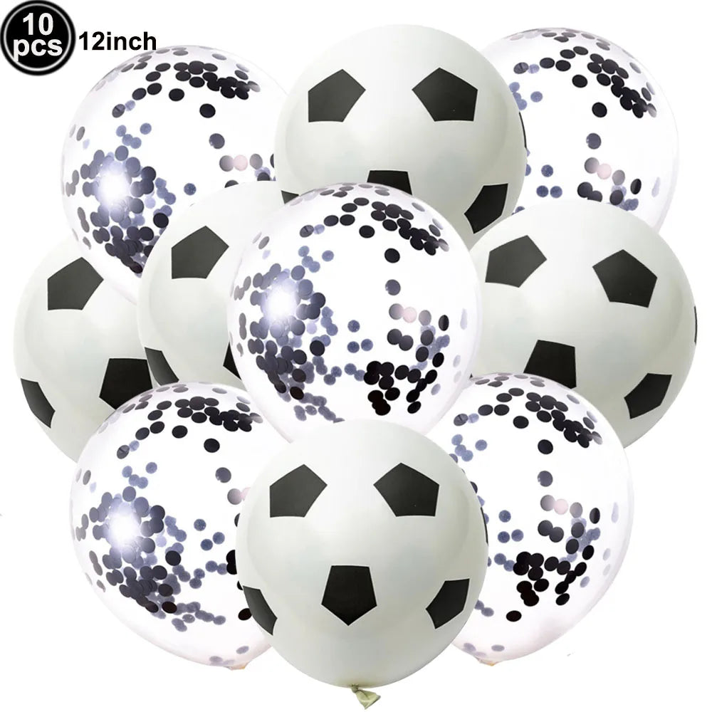 10Pcs 12inch Soccer Balloons Red Blue Black White Confetti Football Latex Balloon Boy Soccer Birthday Party Baby Shower Decor