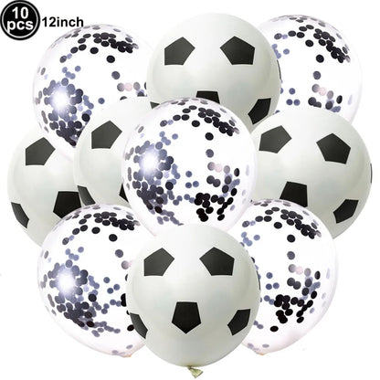 10Pcs 12inch Soccer Balloons Red Blue Black White Confetti Football Latex Balloon Boy Soccer Birthday Party Baby Shower Decor
