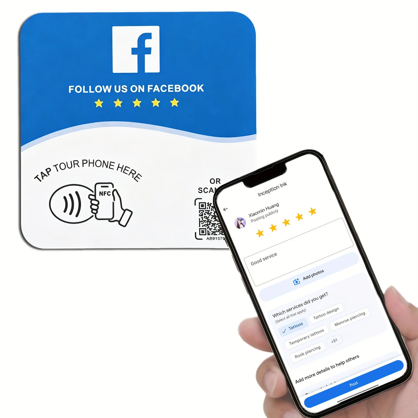 NTAG215 Programmable NFC Standing Card Editable 13.56MHz QR Code Google Review Square Table Display Card for Business