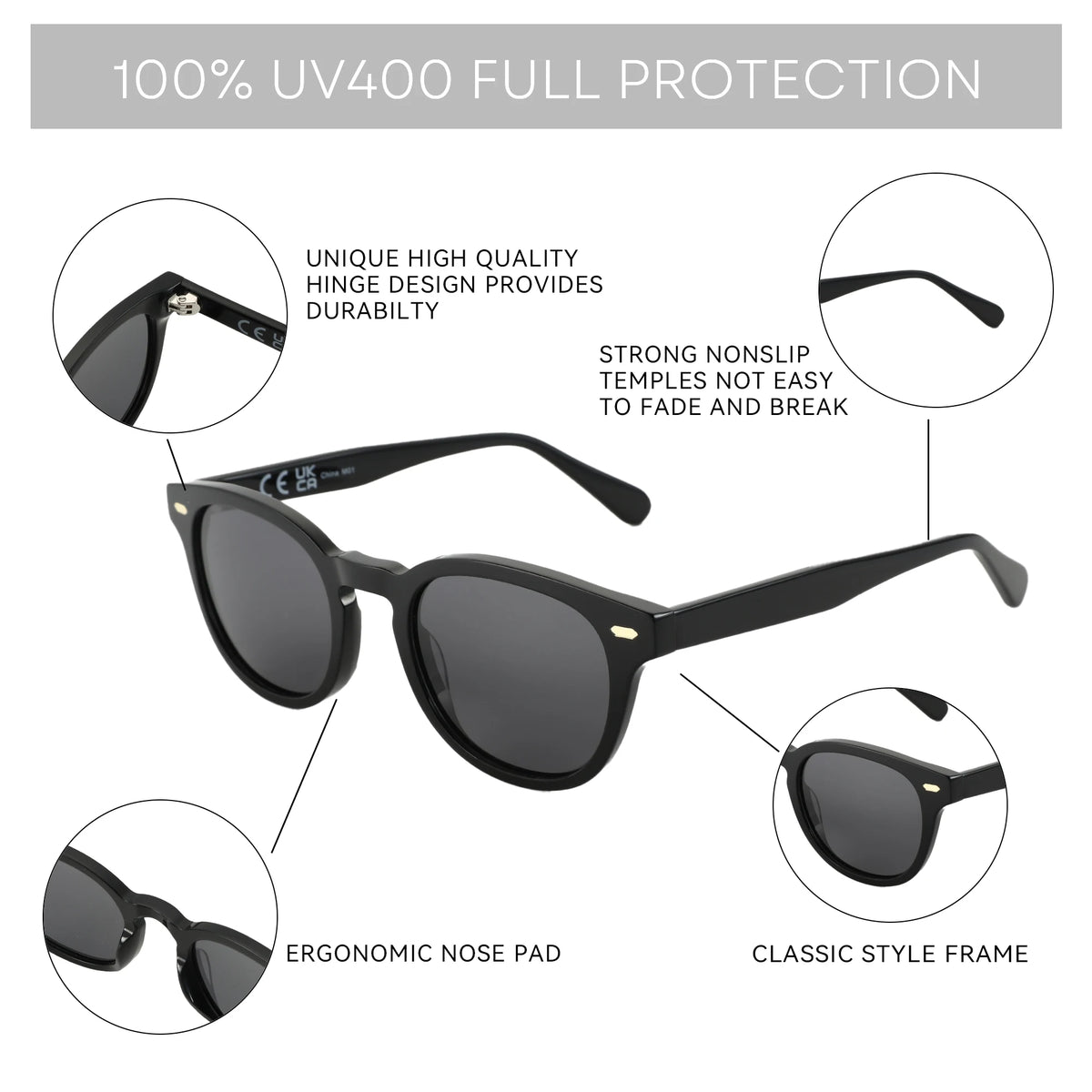 ZENOTTIC Classical High-quality Acetate Polarized Sunglasses Unisex UV400 Protection Shade Retro Round Sun Glasses ZS6211