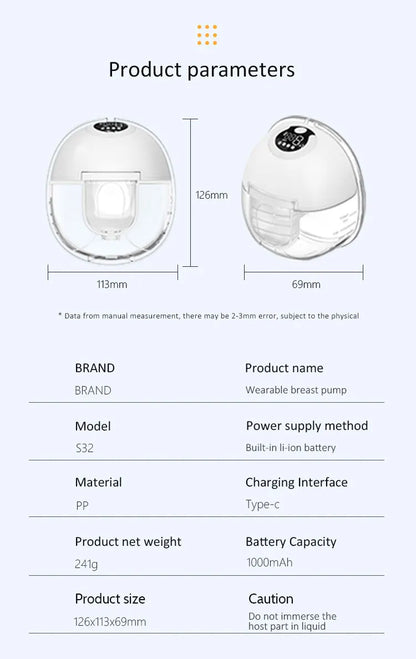 BornBL S32 Wearable Breast Pump Hands Free Portable Electric Breastpump Mother Milk Puller for Breastfeeding with 4 Modes
