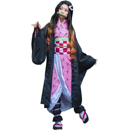 Animn Kamado Nezuko Cosplay Costume Kimono Cosplay Wigs Hairs Halloween Carnival Women Outfit