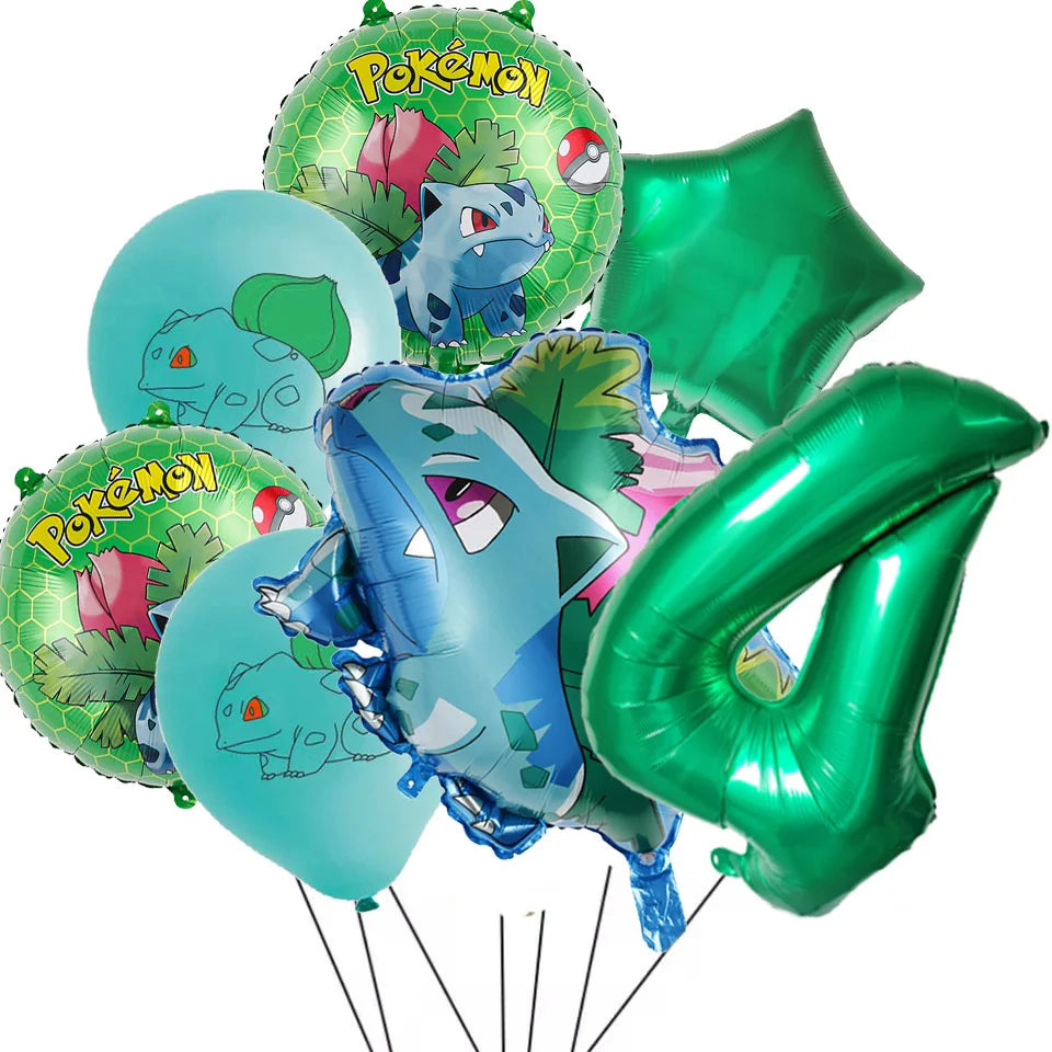 7Pcs/Set Pokemon Balloon Set Pikachu Charmander Cartoon Aluminum Foil Balloons Party Decoration Props Toy Anime Birthday Party