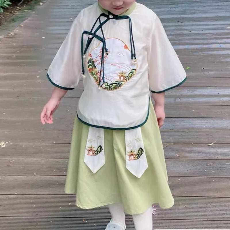 Fashion Hanfu Girl Suit Tang Costume Summer Chinese Style Boy Set Children's Sets Casual Kids Clothes Performance Baby Outfit