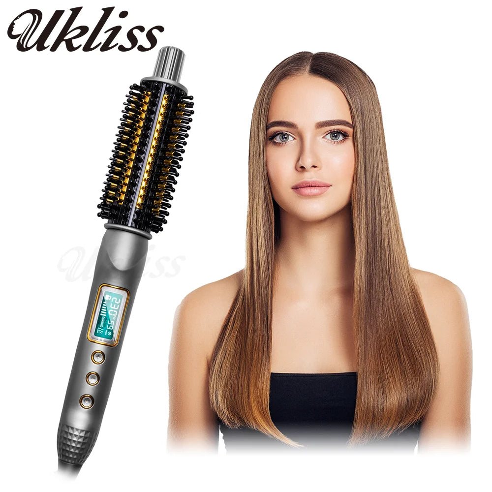 32mm Curling Iron Brush Ceramic Ionic Hair Curler Straightener Anti-Scald Volumizing Hair Iron Heated Brush Electric Hot Comb