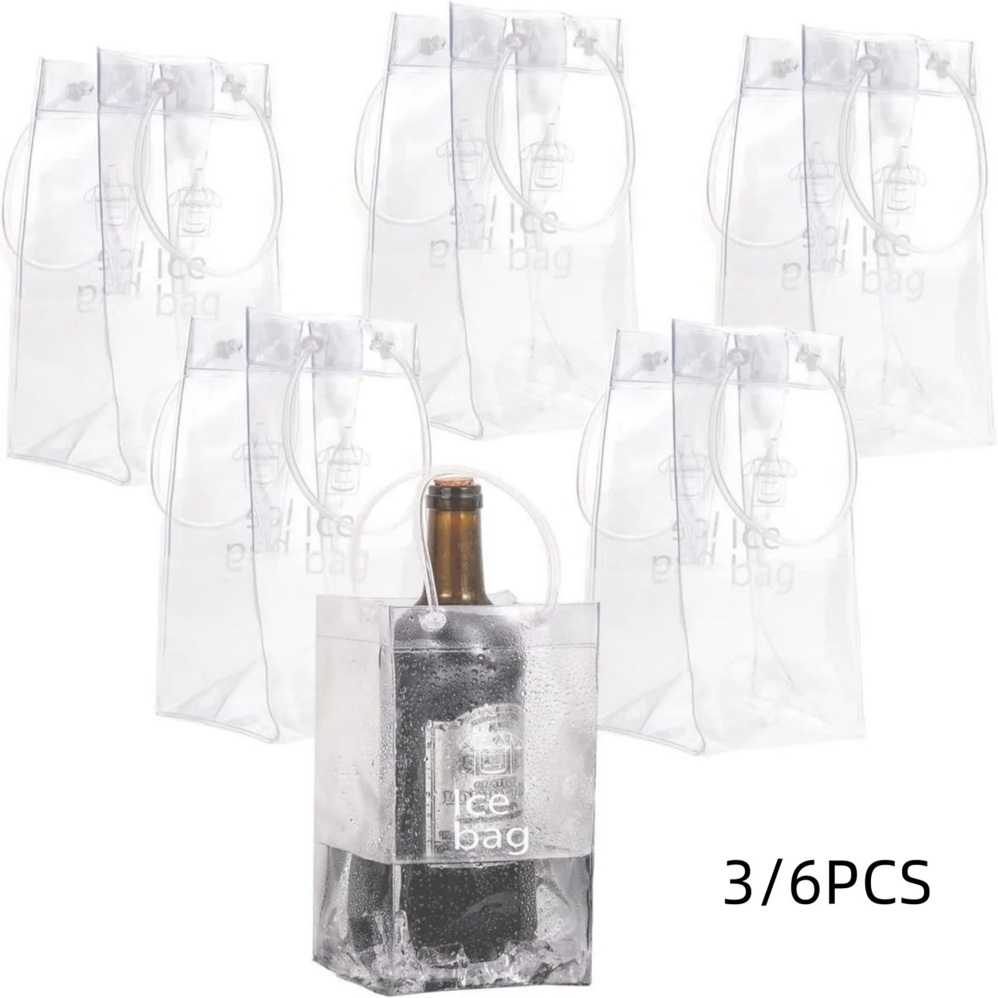 3/6 PCS Collapsible Clear Pouch Ice Wine Bag Portable Wine Cooler Bag Chiller Sleeves for Champagne Cold Beer Chilled Beverages