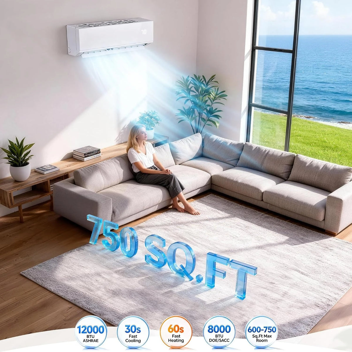 12000BTU Mini Split Air Conditioner & Heater, Wall Mounted AC Unit, Customized