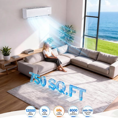 12000BTU Mini Split Air Conditioner & Heater, Wall Mounted AC Unit, Customized