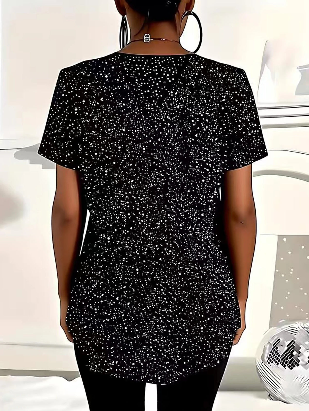 plus size women's summer new short sleeved casual polka dot top V-neck zipper curved hem T-shirt daily essential