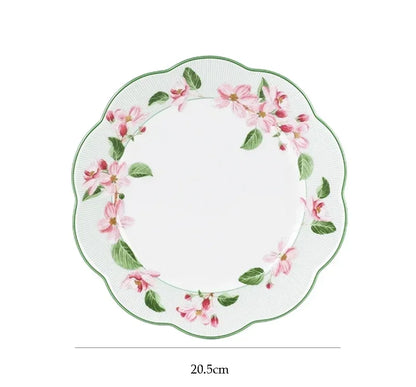 Ceramic Plate Household Bone China Dinner Plate Set Vintage Green Flower Dishes Tableware Oval Large Tray Dinnerware Sets