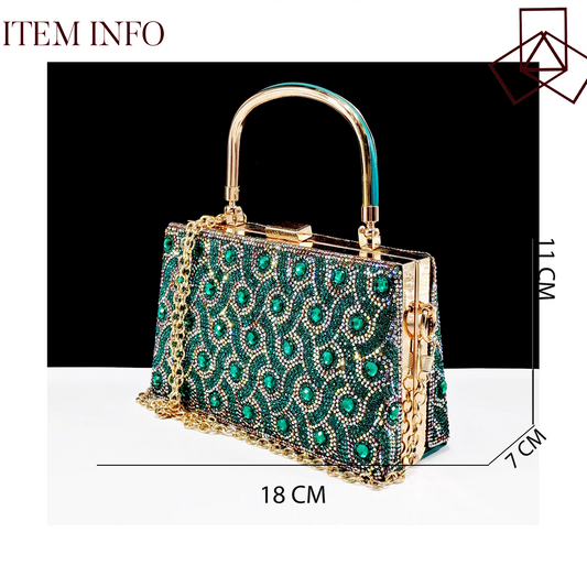 QSGFC 2024 Rhinestone Design INS Hot Sale New Arrivals African Shoes and Bag Set in Green Color Open Toe Comfortable Women Heels