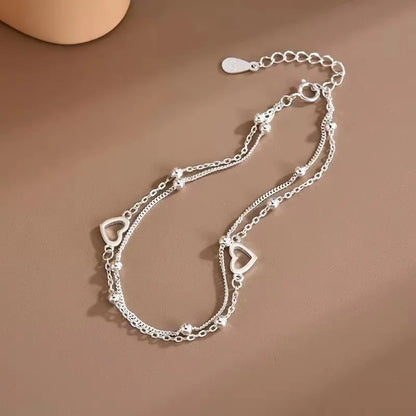 925 Sterling Silver Hollow Heart Bracelets for Women Girls Vintage