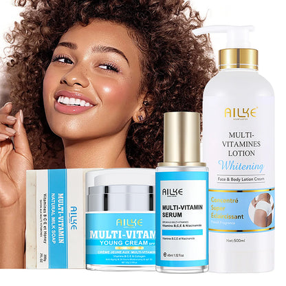 AILKE Multi Vitamin Brightening Skin Care Set, With Vitamin C E B5, Hydrating, Anti Dark Spots, Wrinkles, Even Tone for Women