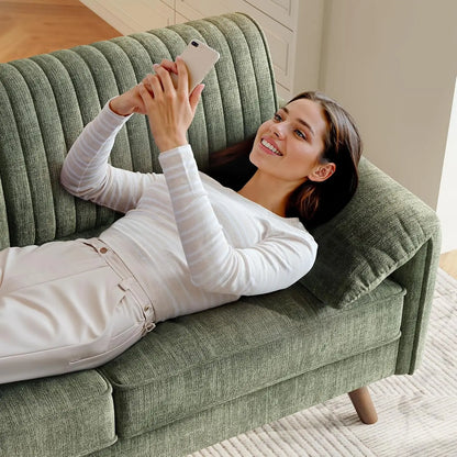 Modern Loveseat Sofa 64.5" for Small Space Living Room, Chenille Fabric 2-Seater Couch with High Legs（164cm）, Comfy Small Apartment Sofa Green