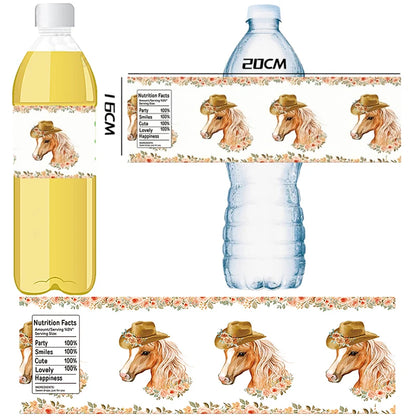 Floral Horse Stickers Party Supplies Tableware Bottle Stickers Set Cowgirl Western Horse Labels Birthday Party Decorations