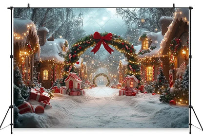Christmas Gingerbread House Candy Vine Arch Theme Banner Background, Birthday Party, Home Decoration Photography Backdrop Cloth