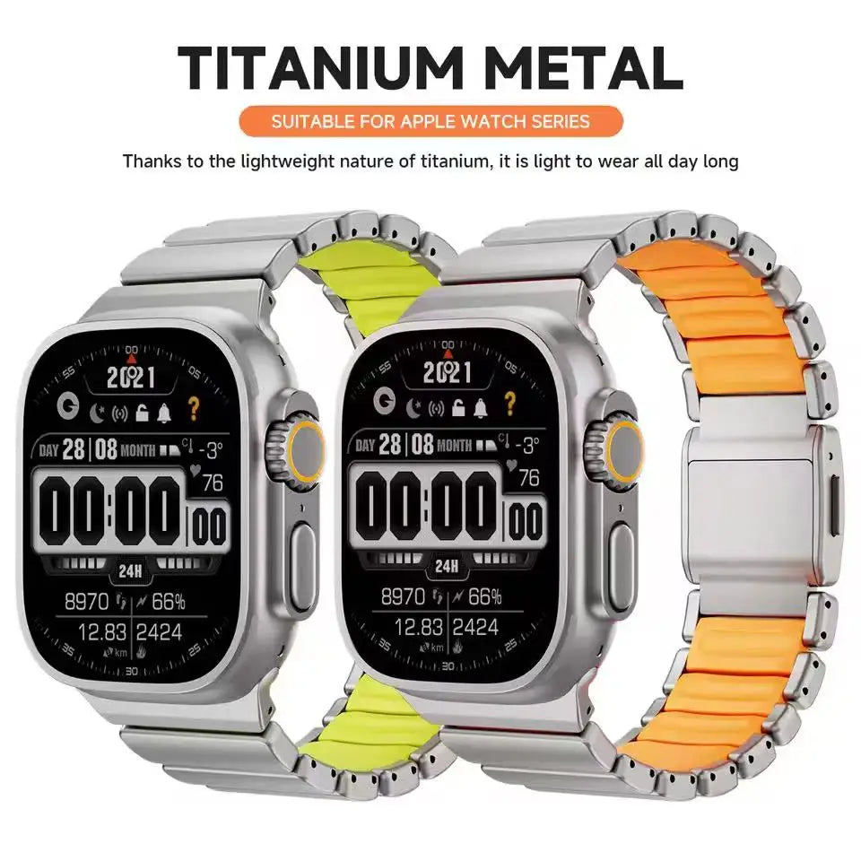 Titanium Fluoroelastomer Rubber Strap for Apple Watch Ultra 3 2 1 49mm 10 11 46mm Magnetic Band for Iwatch 9 8 7 45mm 6 SE 3 44m
