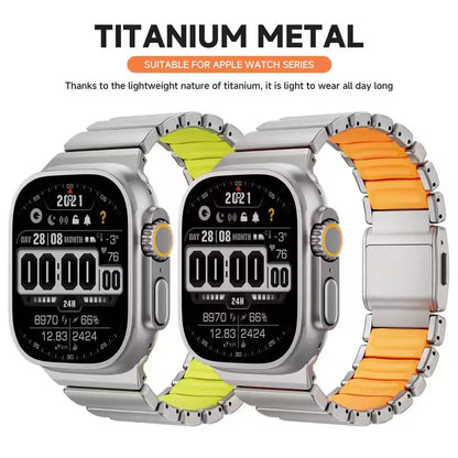 Titanium Fluoroelastomer Rubber Strap for Apple Watch Ultra 3 2 1 49mm 10 11 46mm Magnetic Band for Iwatch 9 8 7 45mm 6 SE 3 44m
