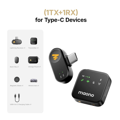 MAONO T1 Plus Dual-Capsule Wireless Lavalier Microphone Lapel Microphone for iPhone iPad Mini Mic for Video Recording Podcast