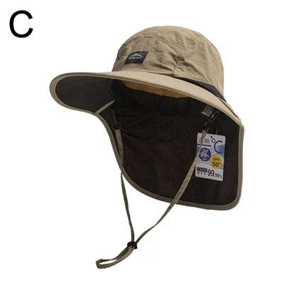 1Pc Outdoor Sun Hat Anti-UV Sun Protection Fisherman Hat Windproof Quick-Dry Neck Protection Mesh Breathable Thin Camping Cap