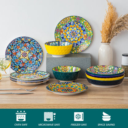 Vancasso 12/16/18/24 Piece Ceramic Dinnerware Set Stoneware Bohemian Style with Dinner/Dessert Plate/Cereal/Pasta Bowl For 6